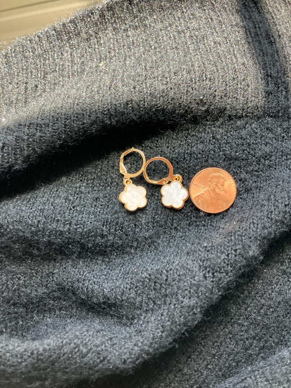 Gold and White Clover Drop Earrings - Women Jewelry